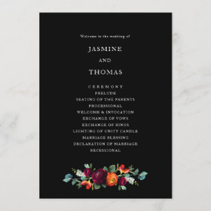 オランダ花模様のブラックヴィンテージ結婚式プログラム プログラム