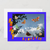 オランダ蝶ブルーハッピーバースデーはがき ポストカード (正面/裏面)