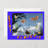 オランダ蝶ブルーフレーム誕生日葉書 ポストカード (正面/裏面)