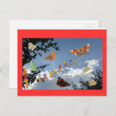 オランダ蝶レッドハッピーバースデーはがき ポストカード (正面/裏面)