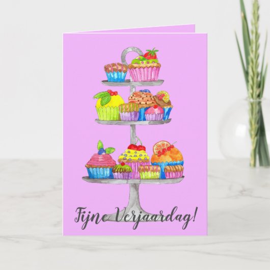 オランダ誕生日ウォーターのカップケーキカード カード (正面)
