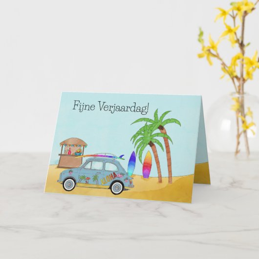 オランダ誕生日ハワイサーフフィアット500カード カード (黄色い花)