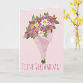 オランダ誕生日ピンクの花束 カード (黄色い花)