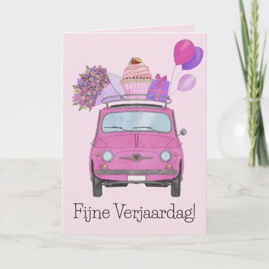 オランダ誕生日レトロFiat 500カード カード (正面)