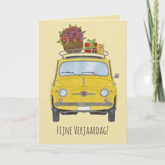 オランダ誕生日レトロFiat 500カード カード (正面)