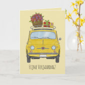 オランダ誕生日レトロFiat 500カード カード (黄色い花)