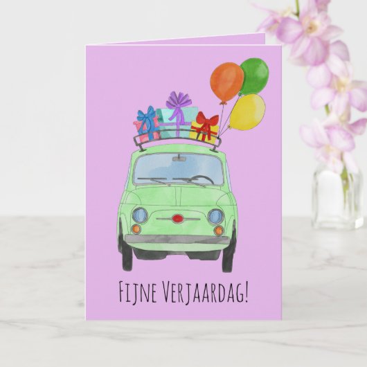 オランダ誕生日レトロFiat 500カード カード (蘭)