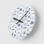 オランダ青タイル ラウンド壁時計 (傾斜)