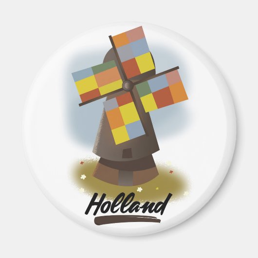 オランダ風車旅行ポスター マグネット (正面)