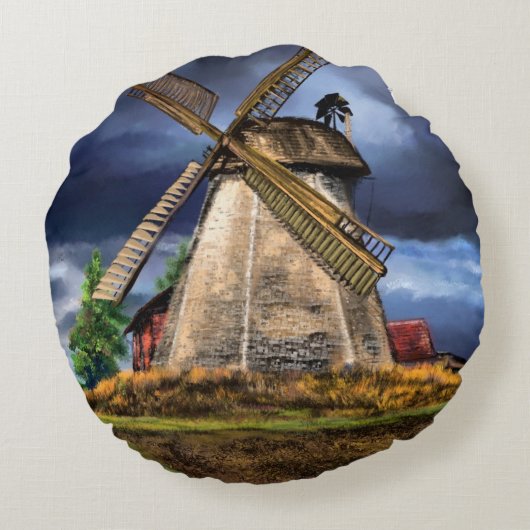 オランダ風車風景丸ピロー ラウンドクッション (裏面)