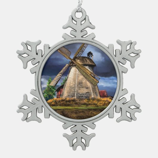 オランダ風車風景 スノーフレークピューターオーナメント (正面)