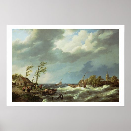 オランダ魚釣り船がViでリー岸に引き上げられる ポスター (正面)
