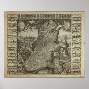 オランダ1609年の地図-クラースJansz Visscher ポスター