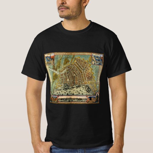 オランダ、アムステルダムの古地図 Tシャツ (正面)