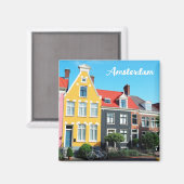 オランダ アムステルダムの家々 旅行のお土産 マグネット (正面/裏面)