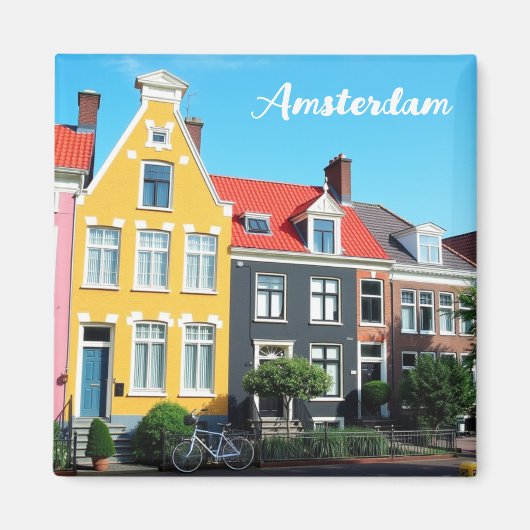 オランダ アムステルダムの家々 旅行のお土産 マグネット (正面)