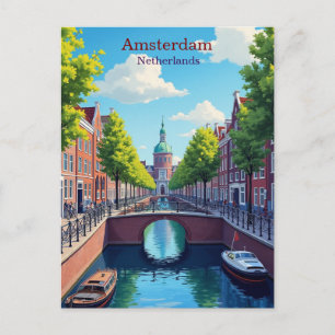 オランダ アムステルダム グアッシュ イラスト 旅行 ポストカード