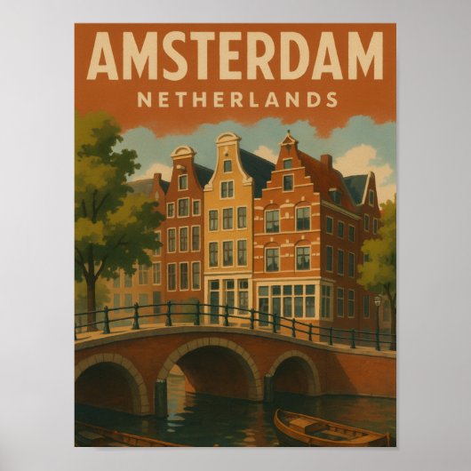 オランダ アムステルダム 旧市街の運河の風景 ポスター (正面)