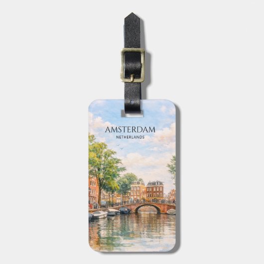オランダ アムステルダム 運河 カラフルな街 | 旅行 ラゲッジタグ (正面縦)
