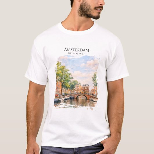 オランダ アムステルダム 運河 カラフルな街 | 旅行 Tシャツ (正面)