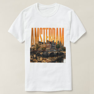 オランダ アムステルダム 運河 ゴールド 🗺️ Tシャツ