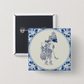 オランダ – インドネシアの影の操り人形デルフト・ブラウ。 缶バッジ (正面&裏面)