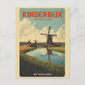 オランダ キンダイク 風車 ギフト ポストカード (正面)