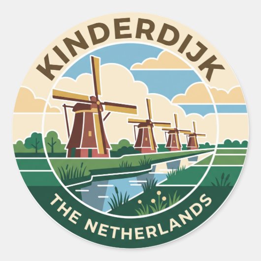オランダ キンデルダイクの風車 ラウンドシール (正面)
