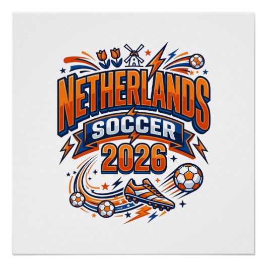 オランダ サッカー 2026 サッカー 太字 国名 タイポグラフィ ポスター (正面)