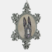 オランダ·シェパ絵画ードさん-かわいいオリジナル·ドッグ·アート スノーフレークピューターオーナメント (左)