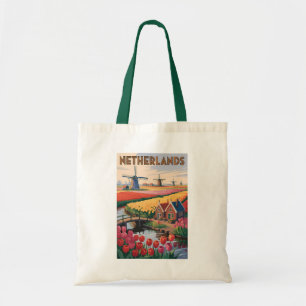 オランダ チューリップ イラスト 旅行 アート ヴィンテージ トートバッグ