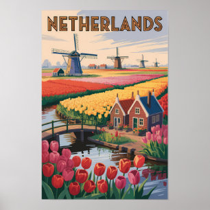 オランダ チューリップ イラスト 旅行 アート ヴィンテージ ポスター