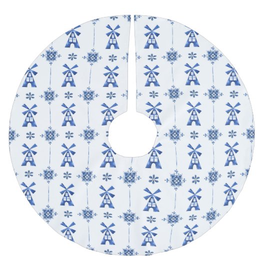 オランダ デルフトブルー パターン ツリー スカート ブラッシュドポリエステルツリースカート (正面)