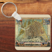 オランダ、ハラントのアムステルダムの古地図 キーホルダー (正面)
