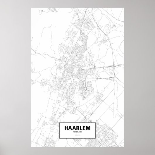 オランダ, ハールレム (白地に黒) ポスター (正面)