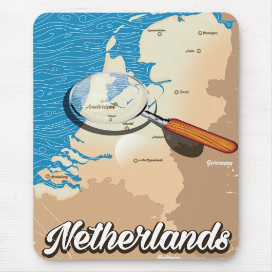 オランダ ビンテージ地図 旅行 ポスター マウスパッド (正面)