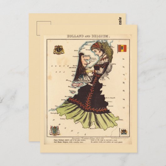 オランダ・ベルギー絵地図ヴィンテージはがき ポストカード (正面/裏面)