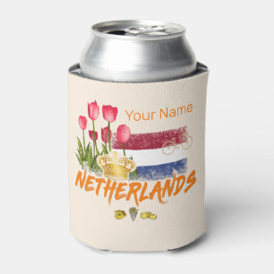 オランダ ヴィンテージ オランダ国旗とオランダのチューリップ 缶クーラー