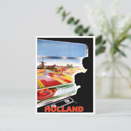 オランダ、列車の窓からの景色、ヴィンテージ旅行 ポストカード (スタンド正面)