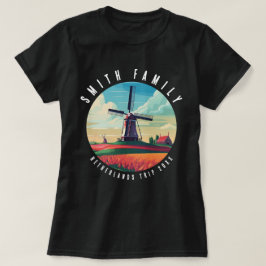 オランダ 家族旅行 風車 チューリップ 旅行 Tシャツ