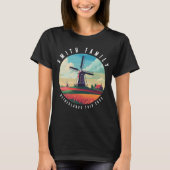 オランダ 家族旅行 風車 チューリップ 旅行 Tシャツ (正面)