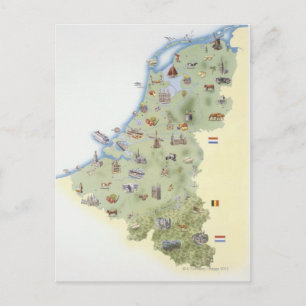 オランダ, 特徴を示す地図 ポストカード