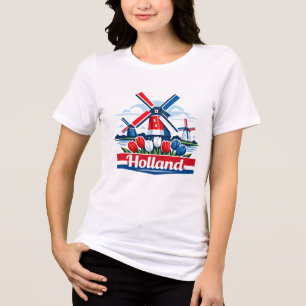 オランダ 風車 チューリップ デザイン ネザーランズ トライブレンドTシャツ