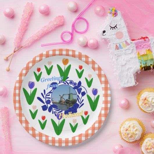 オランダDelftwareのスタイルのチューリップの花柄パターン ペーパープレート (パーティー)