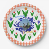 オランダDelftwareのスタイルのチューリップの花柄パターン ペーパープレート (正面)