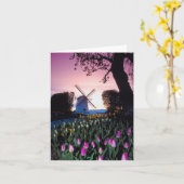 オランダNotecardsの日没のオランダの風車 カード (黄色い花)