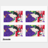 オリアクールン日本木版芸者の女性 長方形シール (シート)