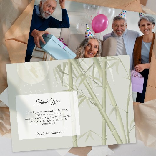 オリエエレガントントバンブーフォトサンキューカード 招待状