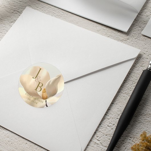 オリエエレガントントホワイトマグノリア日付を保存 ラウンドシール