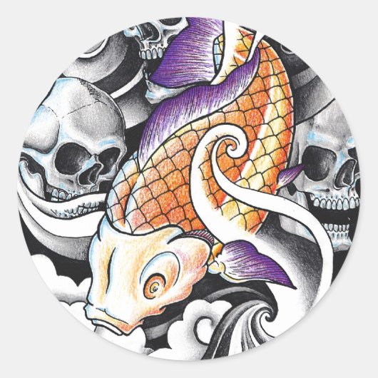 オリエカッコいいントコイカープスカルタトゥー ラウンドシール (正面)